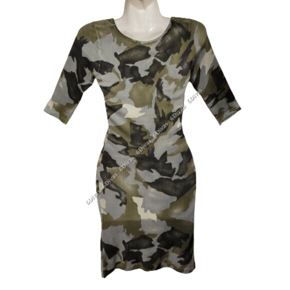 Sexy camouflage body hugging dress military army green sz. M - Picture 3 of 12
